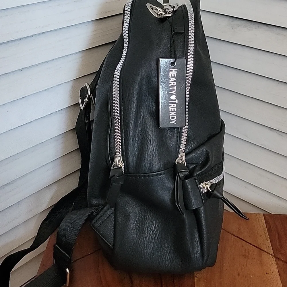 NWT Hearty Trendy Black Matte Backpack w/ Silver Chain Detail
